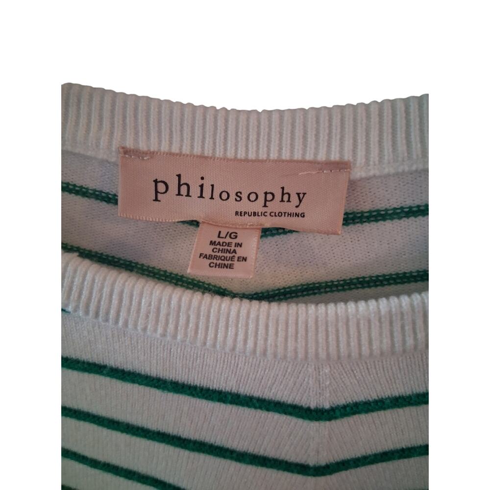 Philosophy White and Green Striped Crew Neck Sweater - Picture 4 of 7